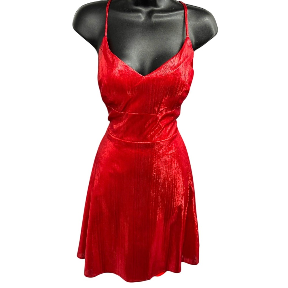 Lucci Lu Red Strappy Open Back Boned Fit‎ Flare Dress NWT 6